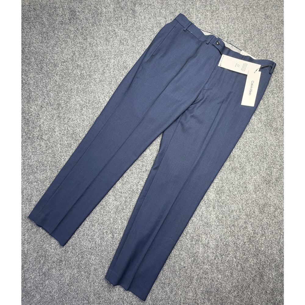 Calvin Klein Jerome Mens 40x32 X Slim Fit 100% Wool Blue Charcoal Pants NWT